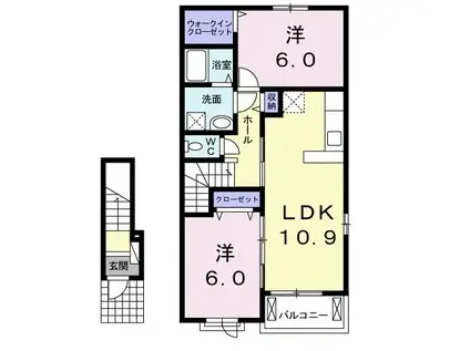 ロゼリアA(2LDK/2階)の間取り写真
