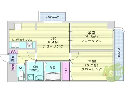 しゃとれ東勝山(2DK/3階)の間取り写真