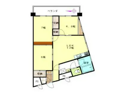 戸山ハイツ27号棟(3LDK/4階)の間取り写真