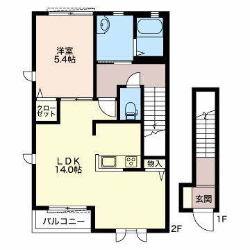 プラウド(1LDK/2階)の間取り写真
