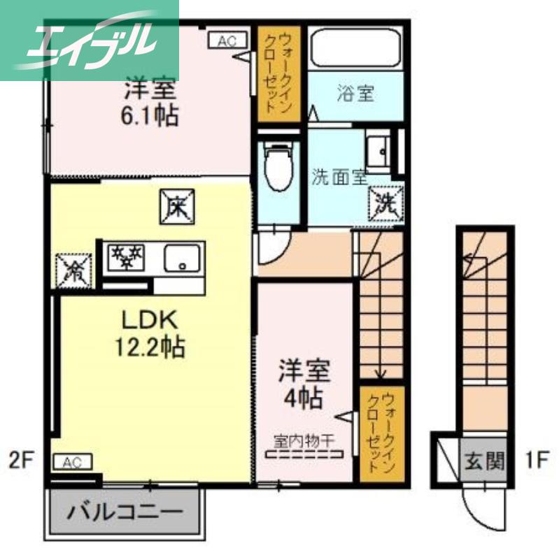 カーサ旭町(2LDK/2階)の間取り写真