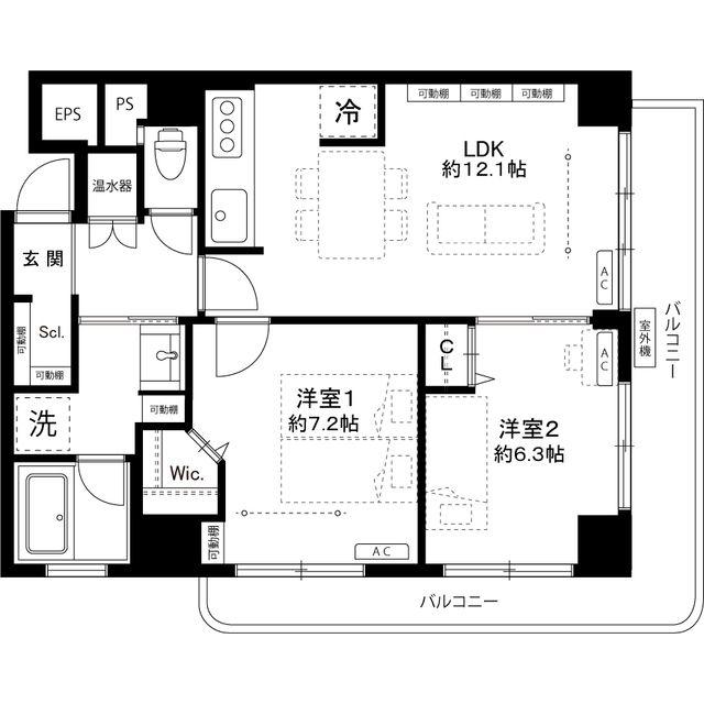 ホワイトパレス(2LDK/5階)の間取り写真