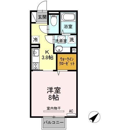 シャインリーフ山口A棟(1K/1階)の間取り写真