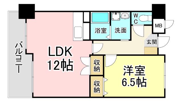 ジャミロ小倉(1LDK/6階)の間取り写真