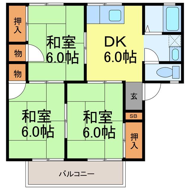 ハイツラポール A棟(3DK/2階)の間取り写真