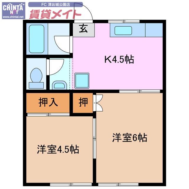 コーポ新町I(2K/1階)の間取り写真