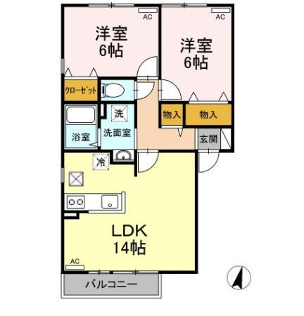 パルアモーレ A棟(2LDK/1階)の間取り写真