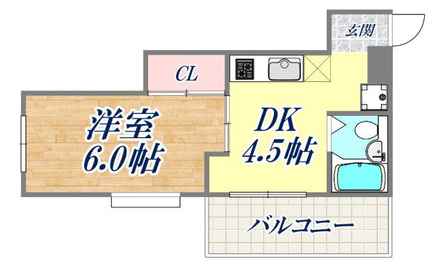 六甲ベイビューマンション(1DK/3階)の間取り写真