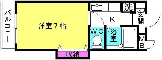 ジュネス新在家(1K/2階)の間取り写真