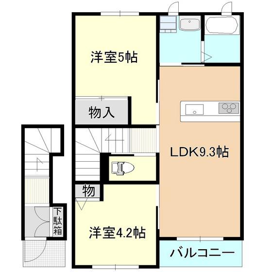 シャーメゾンジオ21(2LDK/2階)の間取り写真