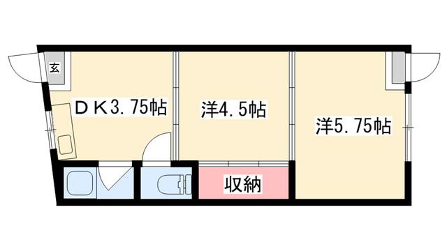 つるやビル2号館(2DK/1階)の間取り写真