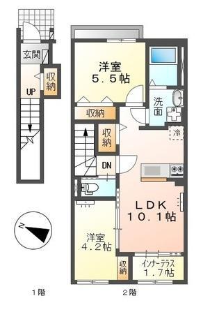 プレミエール岡ノ堂(2LDK/2階)の間取り写真
