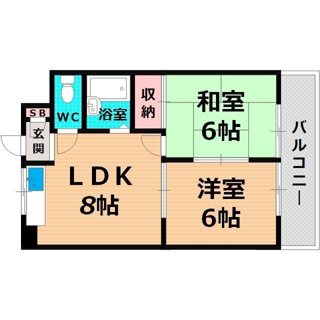 ハイツハセガワII号館(2LDK/3階)の間取り写真