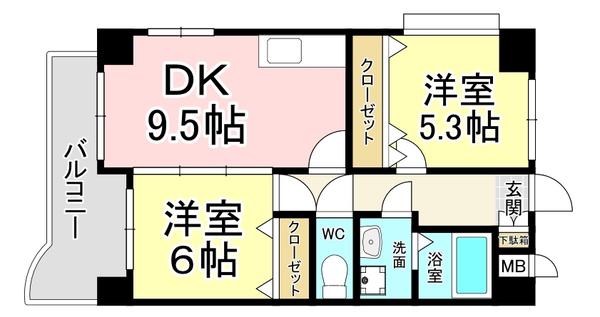 アテッサ南小倉(2DK/3階)の間取り写真