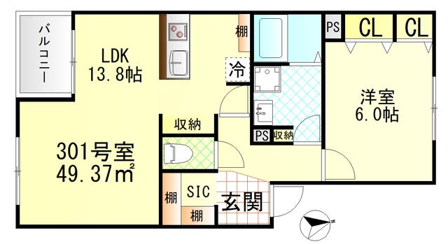 ヴィラージュ戸塚Ⅰ(1LDK/1階)の間取り写真