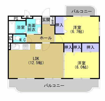 エクセレント皇英(2LDK/2階)の間取り写真