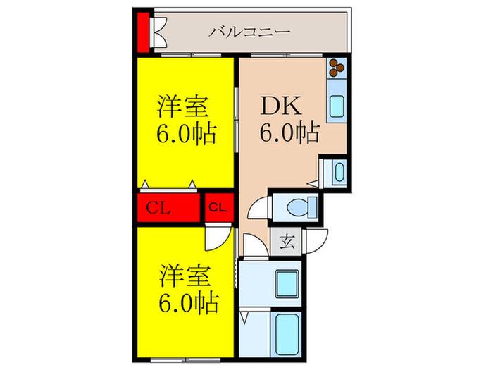 マンション摂(2DK/1階)の間取り写真