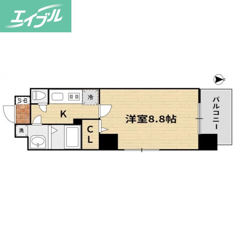 グランフォンテーヌ奉還町(1K/2階)の間取り写真