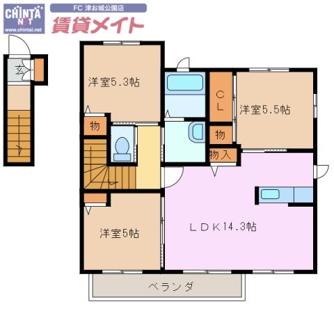 JR紀勢本線 阿漕駅 徒歩29分 2階建 築16年(3LDK/2階)の間取り写真