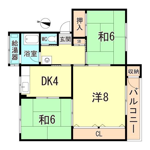 鶴甲コーポ 13号館(3DK/3階)の間取り写真
