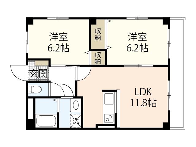グランヒル美里(2LDK/2階)の間取り写真