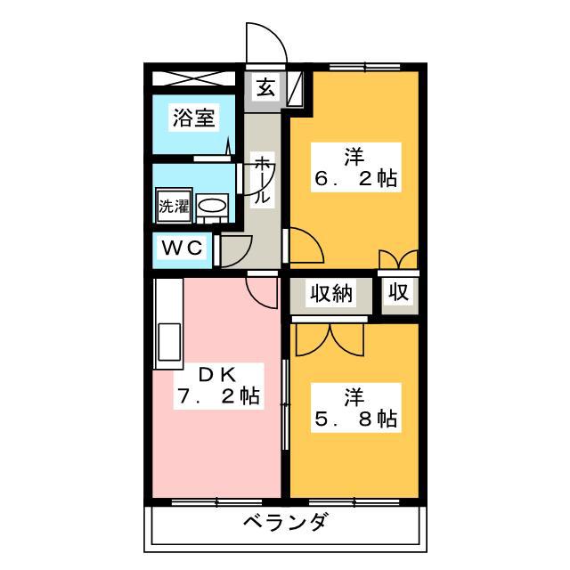 ラフィネ上恵土(2DK/2階)の間取り写真