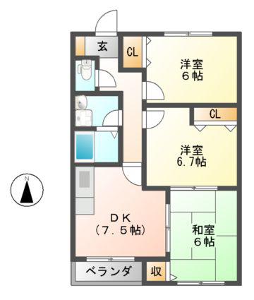 トウロワエトワール(3DK/1階)の間取り写真