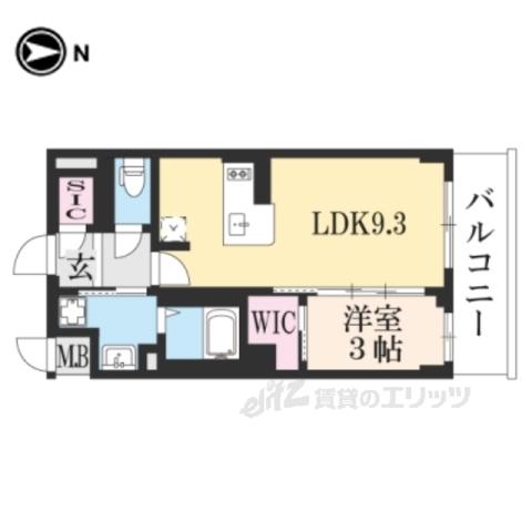 ソルテラス京都東寺HOMARE(1LDK/4階)の間取り写真