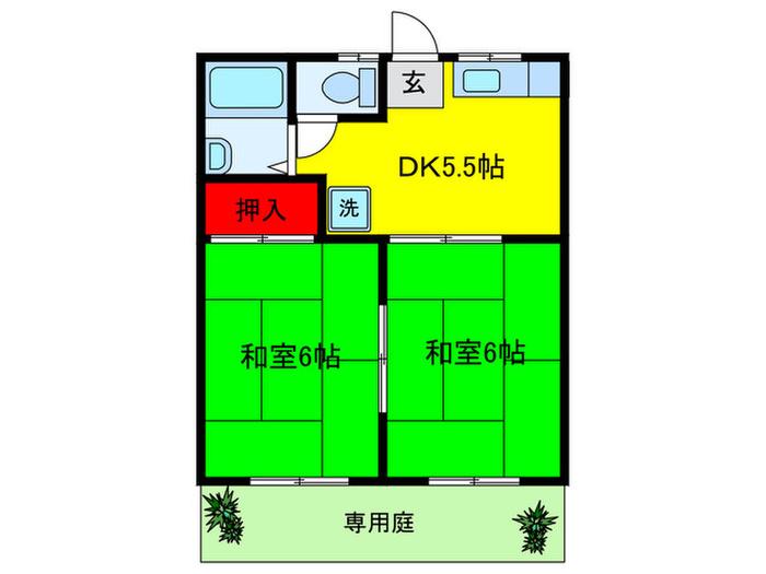アーネスハイツ甲田B(2DK/1階)の間取り写真