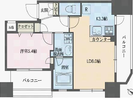 ドゥー工新川(1LDK/13階)の間取り写真