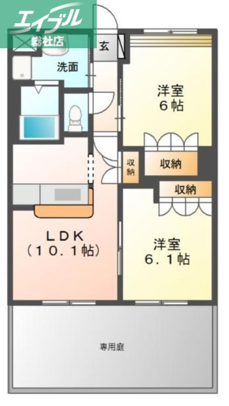 エスペランスコート(2LDK/1階)の間取り写真