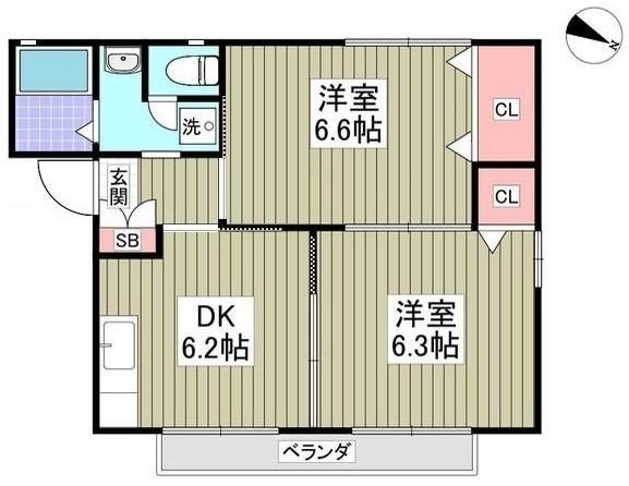 ハイツヴァンティアンD(2DK/2階)の間取り写真