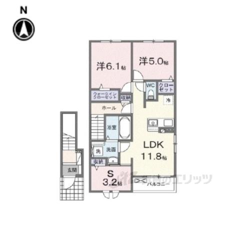 クラール倉治D(2LDK/2階)の間取り写真