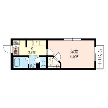サンリーブス武蔵中原(1K/1階)の間取り写真