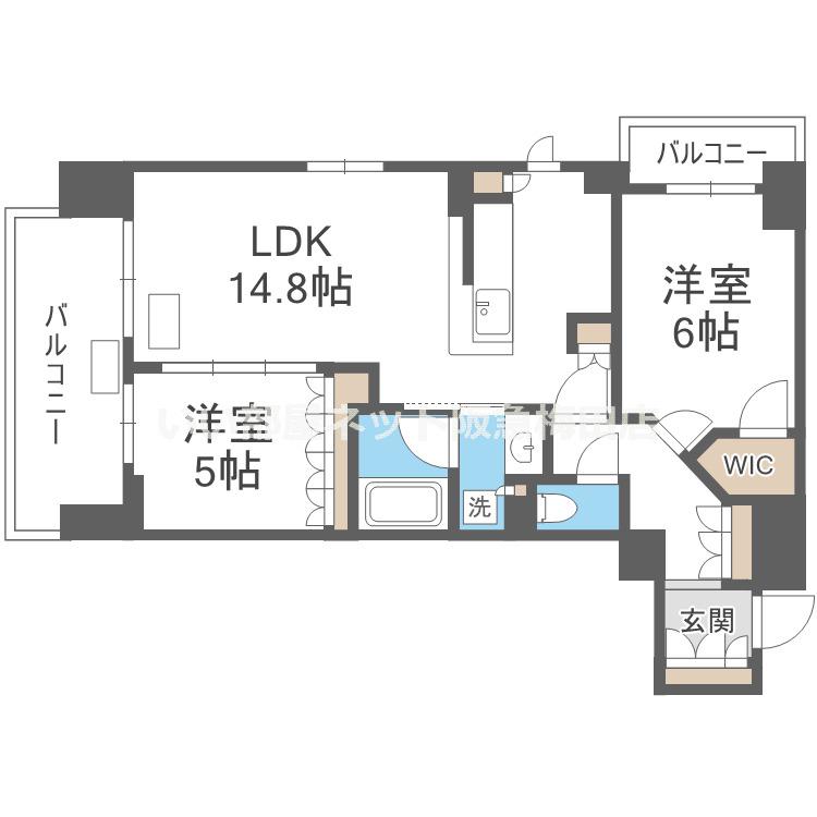 JP NOIE 同心(1LDK/14階)の間取り写真