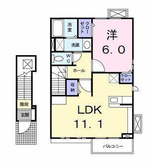 アビタシオン・ピュール(1LDK/2階)の間取り写真