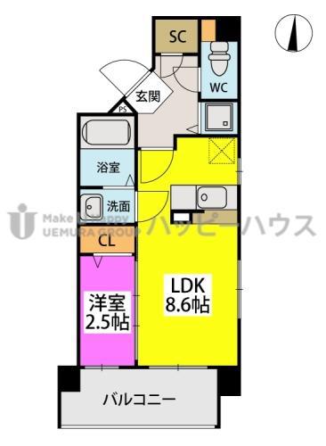 グランソレイユ大橋(1LDK/4階)の間取り写真