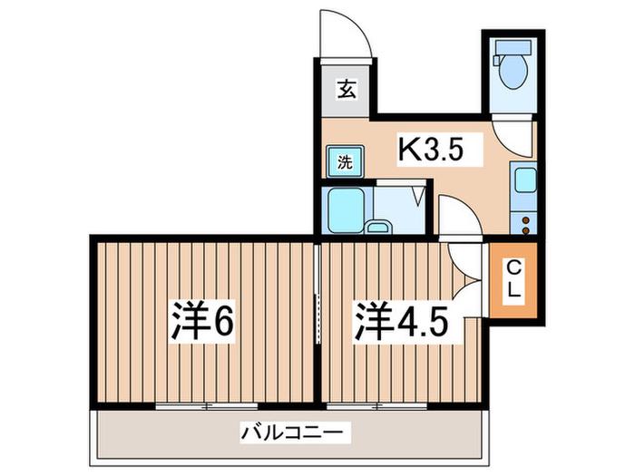 ブリックメゾン1号館(2K/2階)の間取り写真