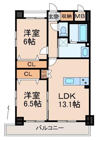 ノイエ・スード(2LDK/4階)の間取り写真