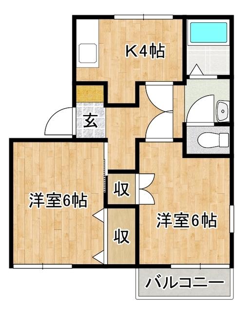ハイツさくらいE棟(2DK/1階)の間取り写真