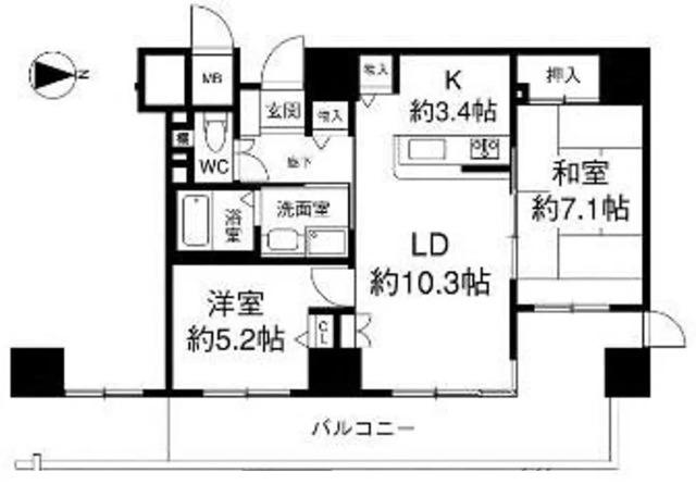 アスタ新長田タワーズコート2番館(2LDK/5階)の間取り写真