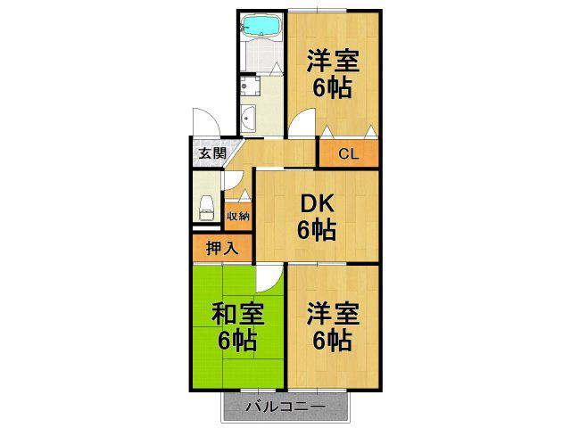 パークヒルズ春日丘(3DK/2階)の間取り写真