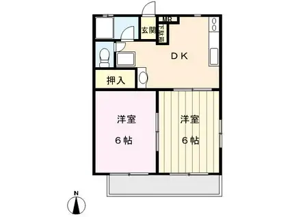 カールヘルム(2DK/2階)の間取り写真