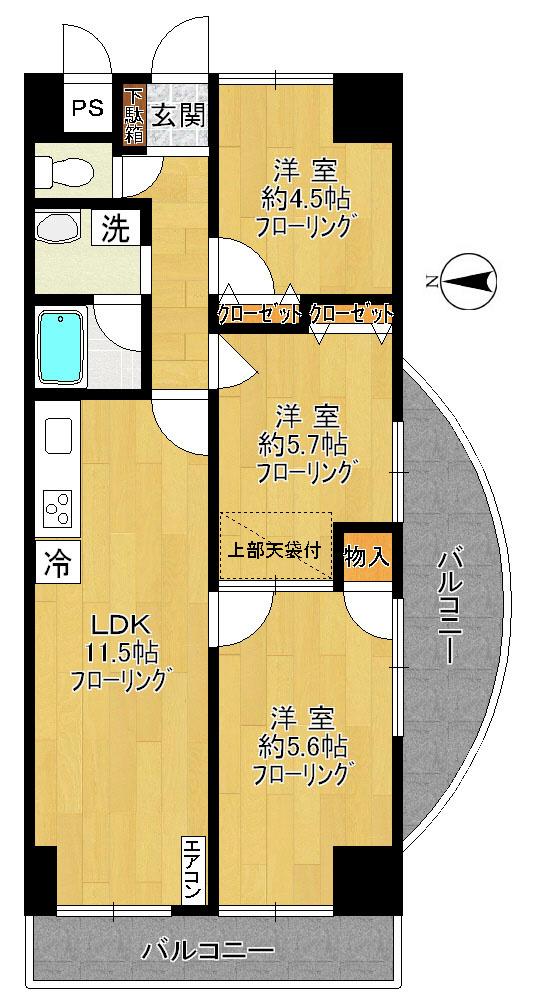 メゾンドシャングリラ A棟(3LDK/9階)の間取り写真