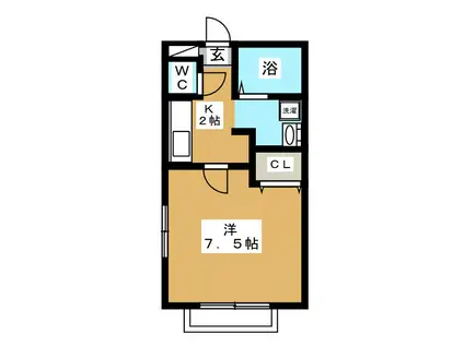 カーサエクセルII(1K/2階)の間取り写真