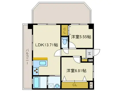 フォレスタあすと長町(2LDK/4階)の間取り写真