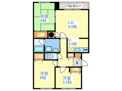 武岡ハイツ(3LDK/3階)の間取り写真