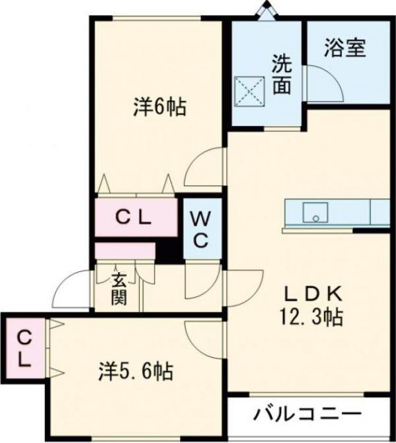 ノースヒル(2LDK/1階)の間取り写真