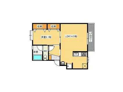 田ノ浦ハイツ(1LDK/4階)の間取り写真