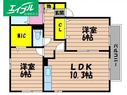フォーチューン真壁B(2LDK/2階)の間取り写真